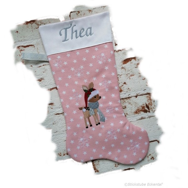 Rentier Stofffarbe grau Name rosa